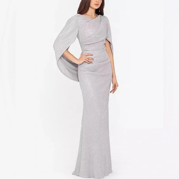 Betsy & Adam | Dresses | Betsy Adam Metallic Cape Sleeve Dress | Poshmark